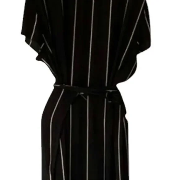 LOFT Wrap Dress with White Stripes and belt - Picture 7 of 15